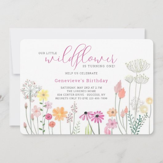 Invitation de fête d'anniversaire fleur sauvage (Devant)