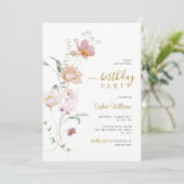 Invitation de fête d'anniversaire fleur sauvage (Debout devant)