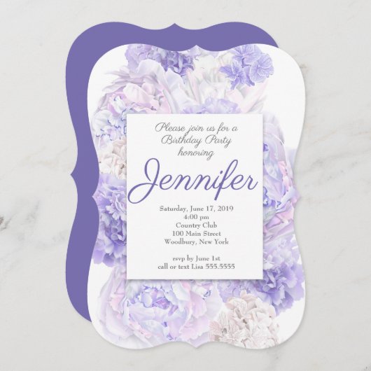 Invitation de fête d'anniversaire florale violet (Devant / Derrière)