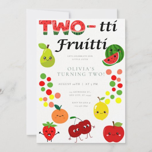 Invitation de fête d'anniversaire Fruitti à deux t (Devant)
