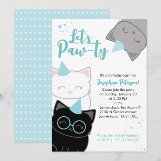 Invitation de fête d'anniversaire fun Kitty Cat Bl