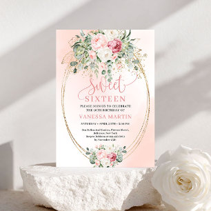 Invitation de fête d'anniversaire Glam Blush Roses