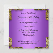 Invitation de fête d'anniversaire glamour violet (Dos)