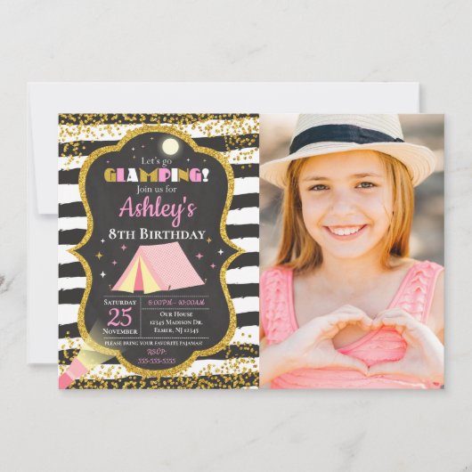 Invitation de fête d'anniversaire Glamping / Campi (Devant)