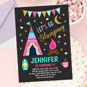 Invitation de fête d'anniversaire Glamping / Campi