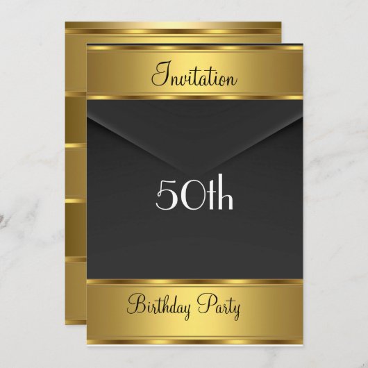 Invitation de fête d'anniversaire Gold 50e fête d' (Devant / Derrière)