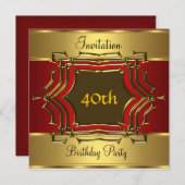 Invitation de fête d'anniversaire Gold Red (Devant / Derrière)