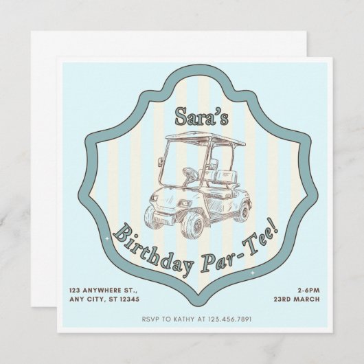 Invitation de fête d'anniversaire Golf Thème (Devant / Derrière)