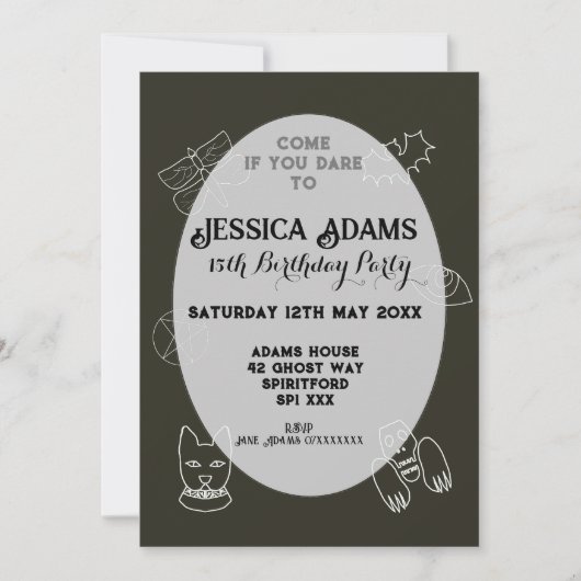 Invitation de fête d'anniversaire gothique caprici (Devant)