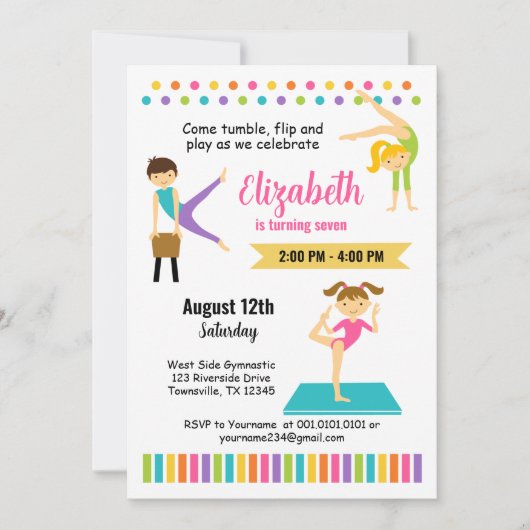 Invitation de fête d'anniversaire Gymnastic (Devant)