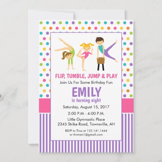 Invitation de fête d'anniversaire Gymnastic (Devant)