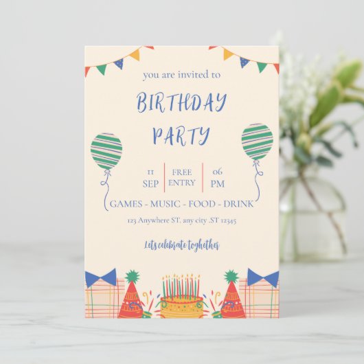 invitation de fête d'anniversaire illustrative col (Debout devant)
