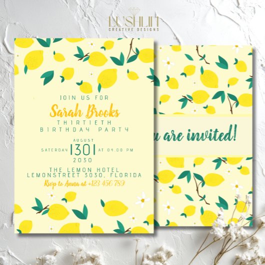 Invitation de fête d'anniversaire jaune citron