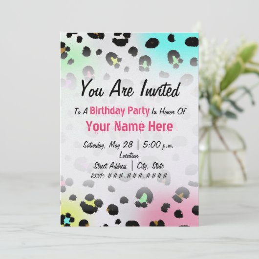 Invitation de fête d'anniversaire - léopard au (Debout devant)