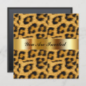 Invitation de fête d'anniversaire Leopard Gold Bla (Devant / Derrière)