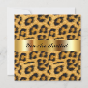 Invitation de fête d'anniversaire Leopard Gold Bla