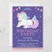 Invitation de fête d'anniversaire licorne mignonne (Devant)