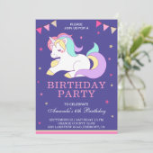 Invitation de fête d'anniversaire licorne mignonne (Debout devant)