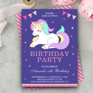 Invitation de fête d'anniversaire licorne mignonne