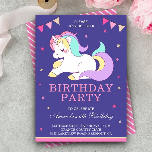 Invitation de fête d'anniversaire licorne mignonne