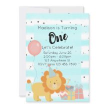 Invitation de fête d'anniversaire - Lion Turquoise