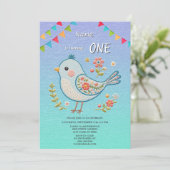 Invitation de fête d'anniversaire Little Blue Bird (Debout devant)
