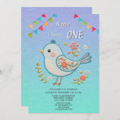 Invitation de fête d'anniversaire Little Blue Bird (Devant / Derrière)