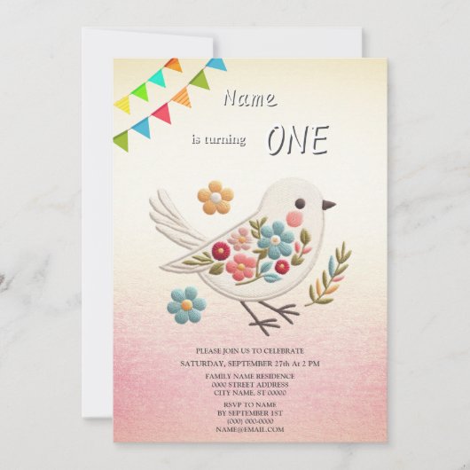 Invitation de fête d'anniversaire Little White Bir (Devant)