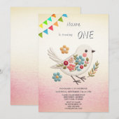 Invitation de fête d'anniversaire Little White Bir (Devant / Derrière)