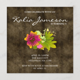 Invitation de fête d'anniversaire Luau Fleur d'Hib