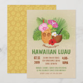 Invitation de fête d'anniversaire Luau Tiki Hawaïe (Devant / Derrière)