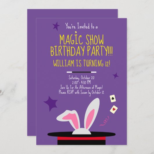 Invitation de fête d'anniversaire magique - Top Ha (Devant / Derrière)