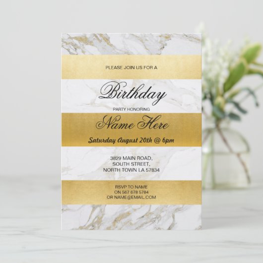 Invitation de fête d'anniversaire Marbre blanc de (Debout devant)