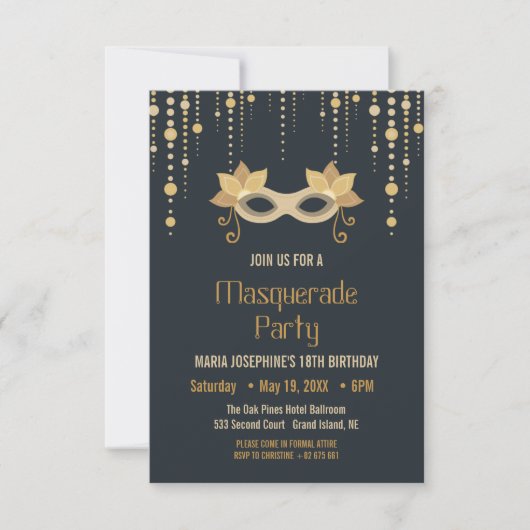 Invitation de fête d'anniversaire Masquerade moder (Devant)
