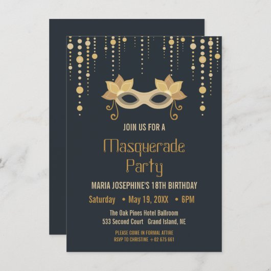 Invitation de fête d'anniversaire Masquerade moder (Devant / Derrière)