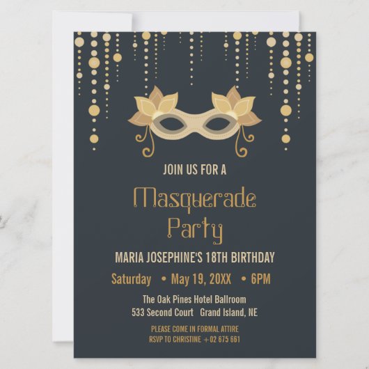 Invitation de fête d'anniversaire Masquerade moder (Devant)