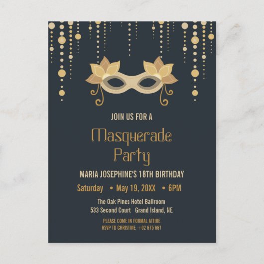 Invitation de fête d'anniversaire Masquerade moder (Devant)