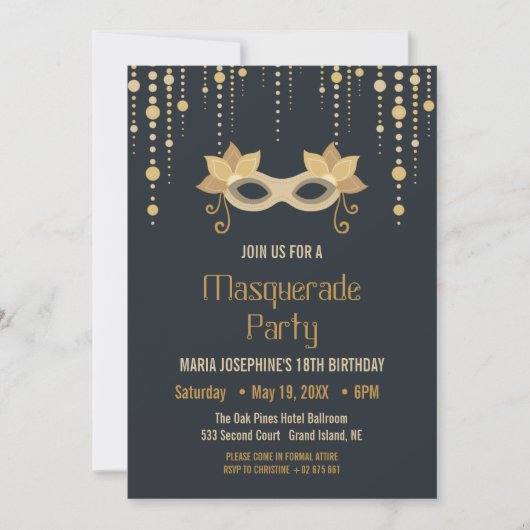 Invitation de fête d'anniversaire Masquerade moder (Devant)