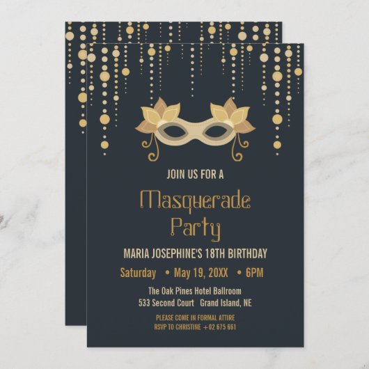 Invitation de fête d'anniversaire Masquerade moder (Devant / Derrière)