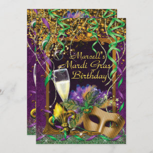 Invitation de fête d'anniversaire Mens Mardi Gras