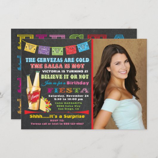 Invitation de fête d'anniversaire mexicaine (Devant / Derrière)