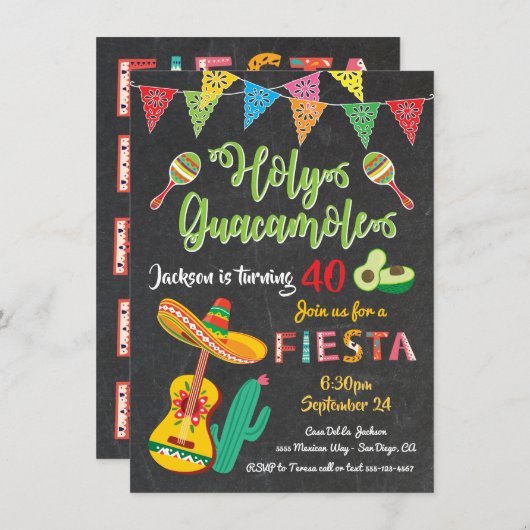 Invitation de fête d'anniversaire mexicaine (Devant / Derrière)