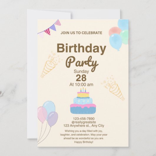 Invitation de fête d'anniversaire minimaliste modè (Devant)