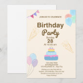 Invitation de fête d'anniversaire minimaliste modè (Devant / Derrière)