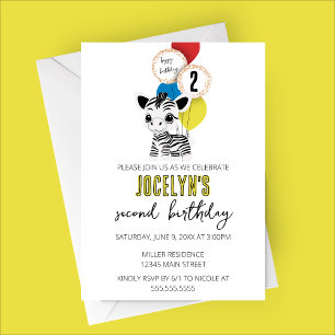Invitation de fête d'anniversaire minimaliste Zebr