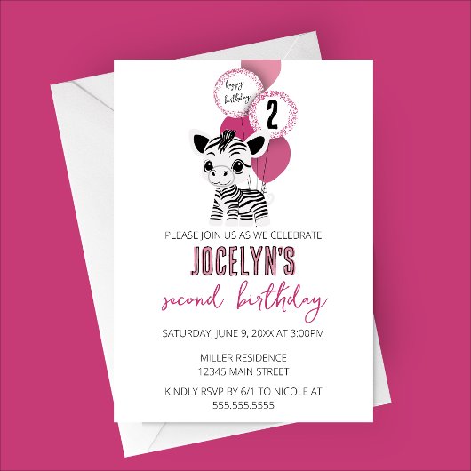 Invitation de fête d'anniversaire minimaliste Zebr