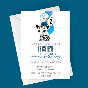 Invitation de fête d'anniversaire minimaliste Zebr