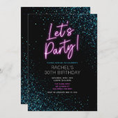 Invitation de fête d'anniversaire moderne bleu et  (Devant / Derrière)