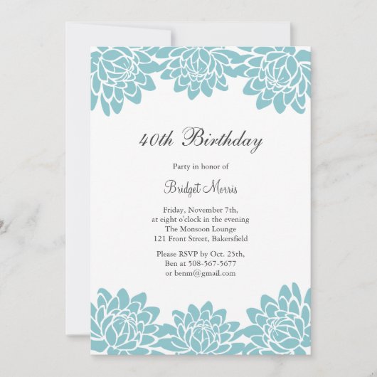 Invitation de fête d'anniversaire moderne et flora (Devant)