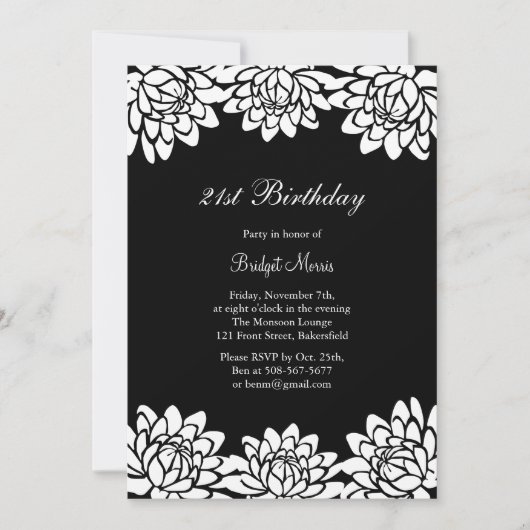 Invitation de fête d'anniversaire moderne et flora (Devant)